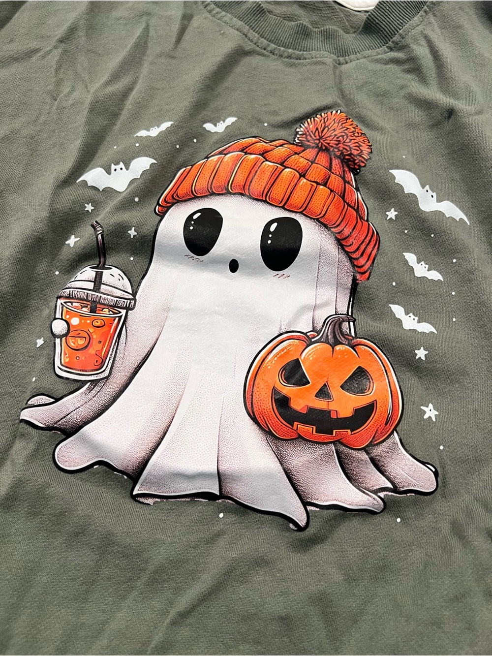 Halloween Ghost Crew Neck with Orange Pumpkin Graphic never worn